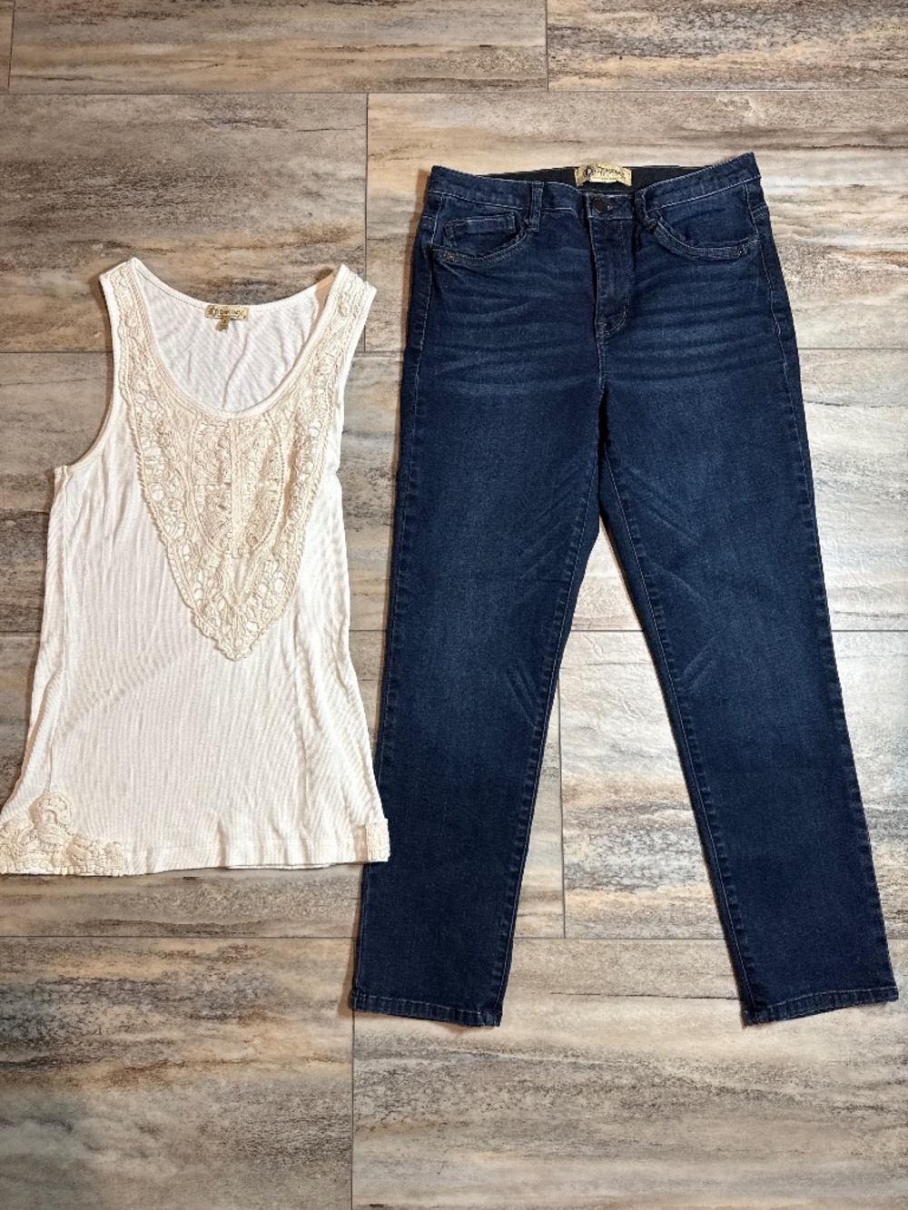 Democracy Women’s Denim Jeans & Matching Crochet Tank Top 2-Piece Set